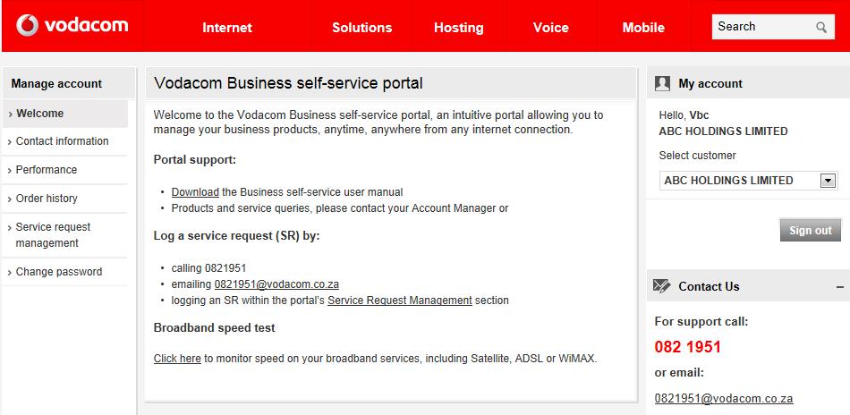 1.3 Getting started on the Vodacom Business Self Service Portal Step Action The layout of the Business