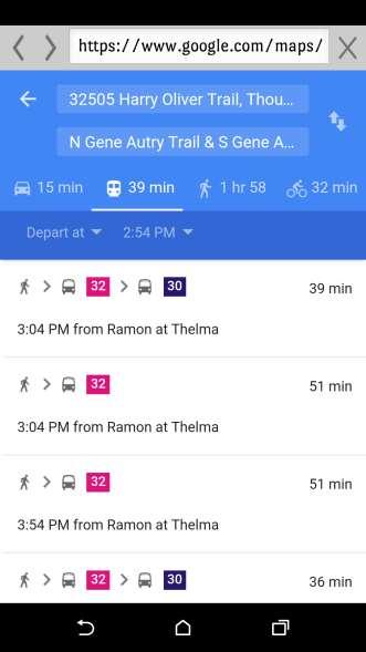 Trip Planner Feature: Mobile Google Maps will open and provide you