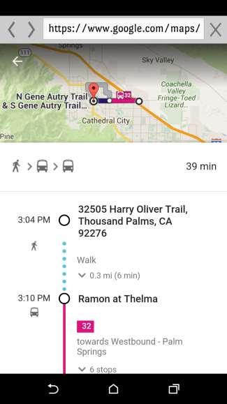 Trip Planner Feature: Mobile Google Maps will display the route you selected including travel time to the