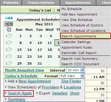 OmniMD Help Manual Search Appointments The Search section