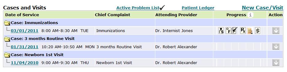 Patient Dashboard Patient's Cases and Visits From Cases and Visits, you can: Add Progress Add visit Closure Collect Co-Pay View Patient