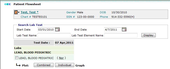 Patient Dashboard Lab Test Results Click the Lab Test Results link to view previous and current test results.