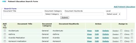 You can search a patient education document by: Document Title, Document Category, Document KeyWords, and Level.