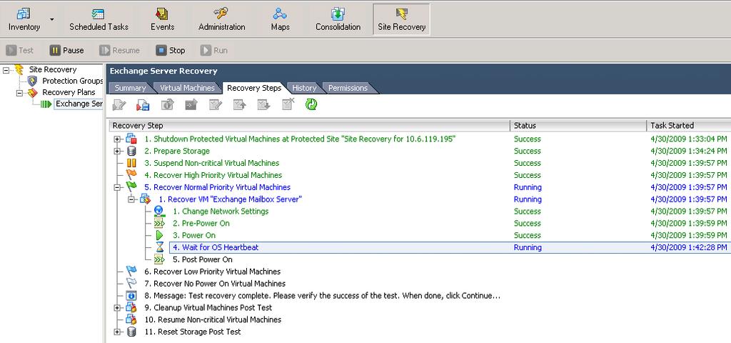 Figure 14 Run recovery plan During the actual failover, VMware vcenter SRM performs the following tasks: 1.