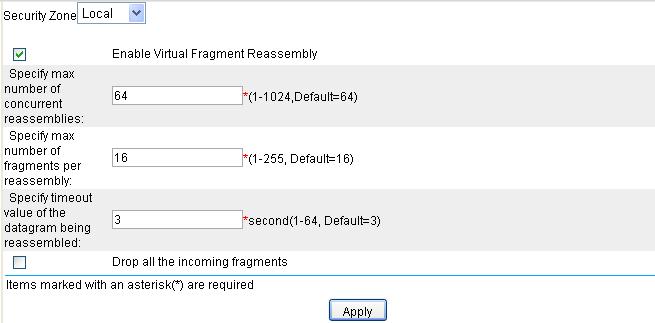 Virtual fragment reassembly NOTE: The LB modules support virtual fragment reassembly in the web interface only.