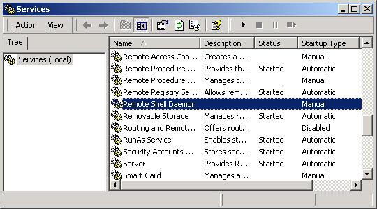 Figure 129 Services window Check for the Remote Shell Daemon entry. If it does not exist, install the daemon first.