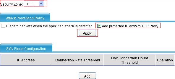 Figure 49 Add an IP address entry for protection Type 20.0.0.10 in the Protected IP Address text box. Click Apply.