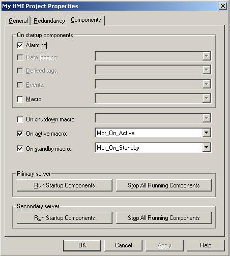 11. Select the Components tab and configure your On startup components.