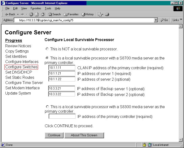 Figure 11: Adding the backup server pair IP addresses to the S8300 Media Server Web interface 7.