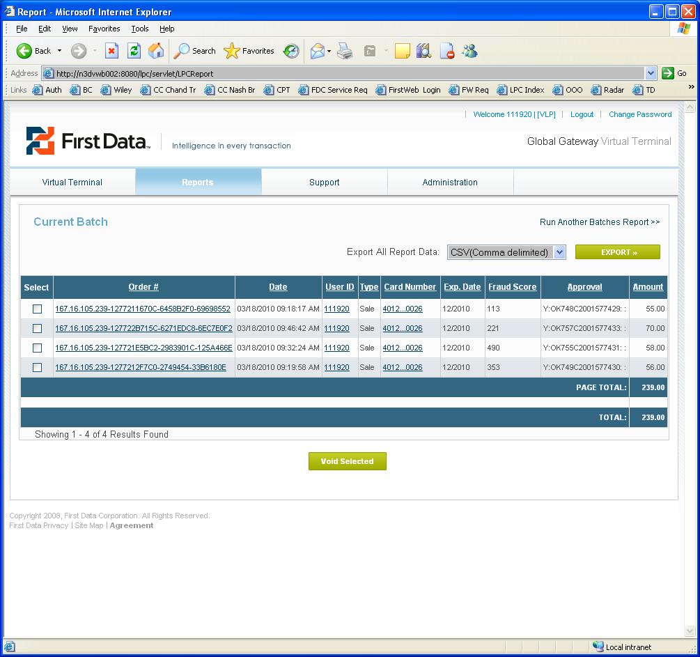 Amount totals are displayed at the bottom of the columns. Example: Orders Received Report 4.3.0.