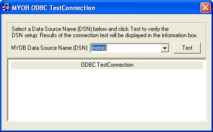 Testing an ODBC data source connection The MYOB ODBC TestConnection utility checks that your MYOB ODBC Direct driver is installed correctly and that your data source is accessible.