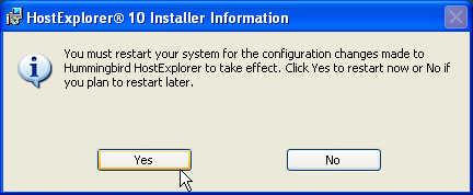Click on Finish to close the install program. Click Yes to restart your computer. You are now ready to use HostExplorer!