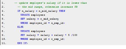 PL/SQL IF-THEN-ELSE Statement PL/SQL IF-THEN-ELSE Statement IF condition THEN sequence_of_if_statements; ELSE sequence_of_else_statements; END IF; If the condition is NULL or false, the sequence of