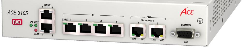 bis pairs using IMA bonding Full ATM switching, scheduling, policing and shaping for separation of HSDPA and voice services Flexible clocking support ACE-3105 is a multiservice cellular site gateway,