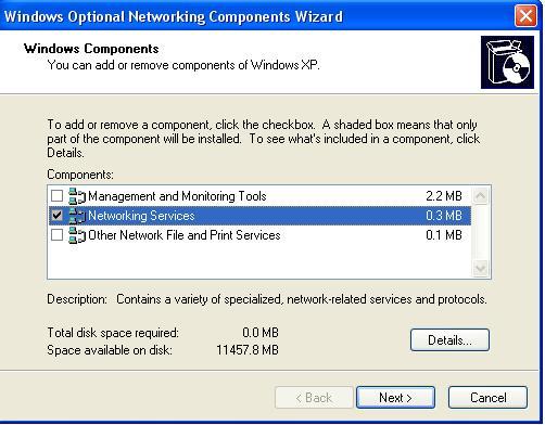 Step 4: Select Networking Service in the Components selection box and