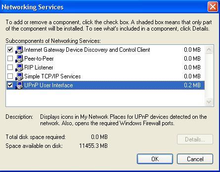 Step 5: In the Networking Services window, select the Universal Plug