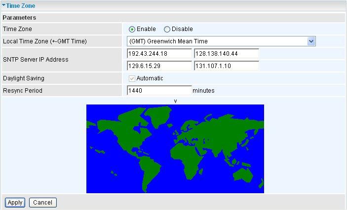 5.3.3.1 Time Zone The router does not have a real time clock on board; instead, it uses the Simple Network Time Protocol (SNTP) to get the current time from an SNTP server outside your network.