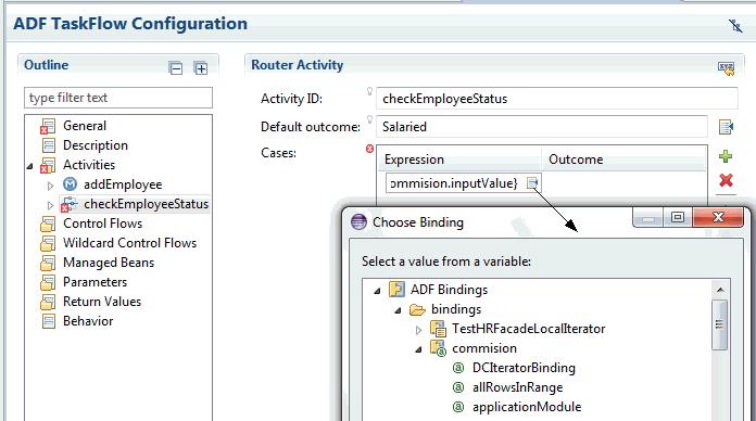 Working with Oracle ADF Controller Figure 2 17 Choose Binding Dialog 2.3.