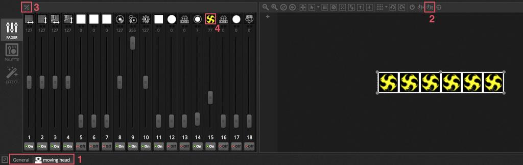 mydmx 3.0 / Edit click the % icon to the top left of the fader window (3).