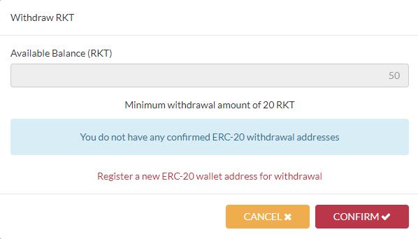 Withdrawals To make withdrawals, you will first need to register your ERC-20 wallet address by clicking here.