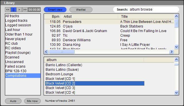3. To activate the feature type album browse in the search box. You will notice that a list of albums within the selected group appears in the smart view window.