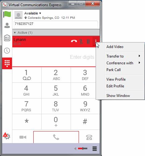 In-Call Options There are several actions you can take while on a call. Figure 10 Options While On a Call Click to enter additional digits using the dial pad at any time during the call (e.g., to insert a conference number).