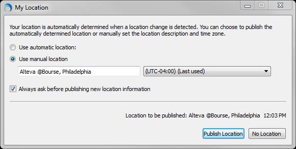 4.2. Location Location in presence is done based on the IP address that the machine is using. The IP address is mapped to the general location. Click the Location icon to edit your location. 4.3.