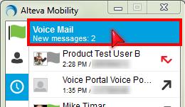 mailbox number to allow the user to listen to the voice mail. Missed calls are indicated by an icon in the Main window.