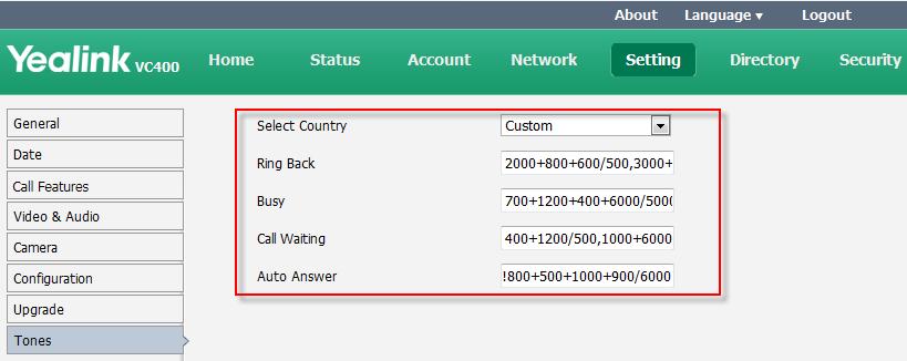 Configuring System Settings Parameter Description Configuration Method For more information about how to customize the tone, refer to the parameter Ring Back.