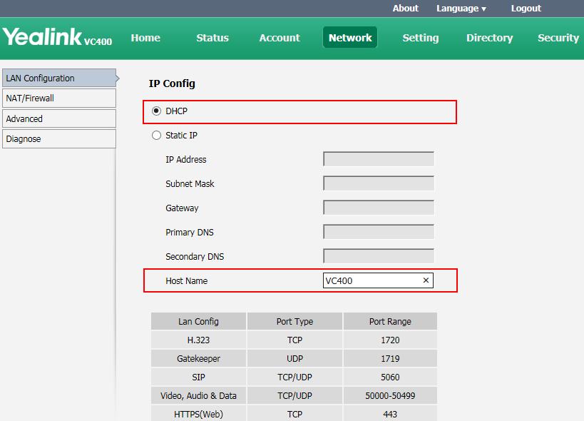 Administrator s Guide for Yealink Video Conferencing Systems Parameter Description Configuration Method messages, it will report the configured host name to the DHCP server via DHCP option 12.