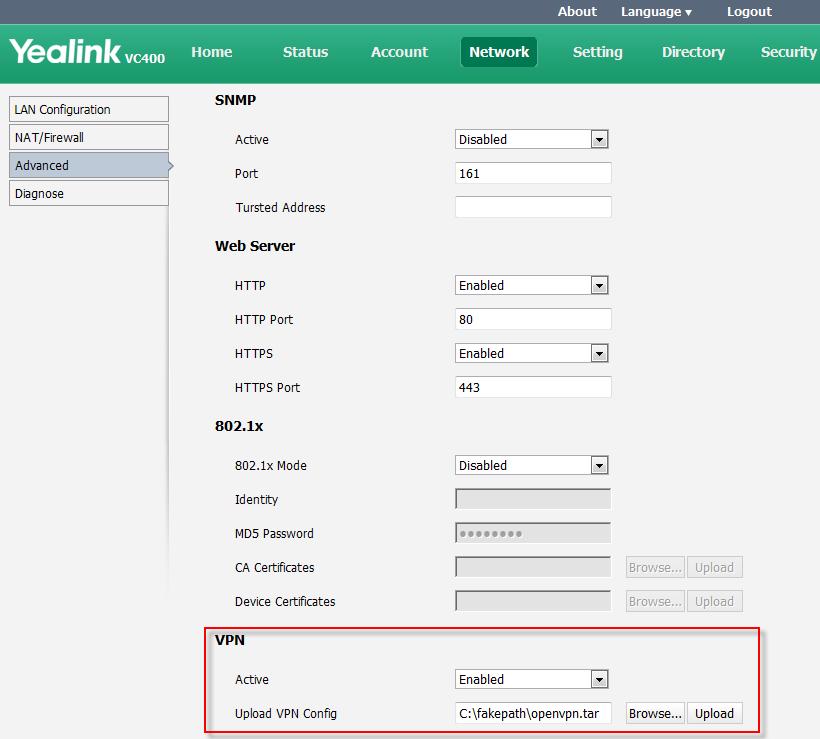 Administrator s Guide for Yealink Video Conferencing Systems 4. Select the desired value from the pull-down list of Active. 5. Click Confirm to accept the change.