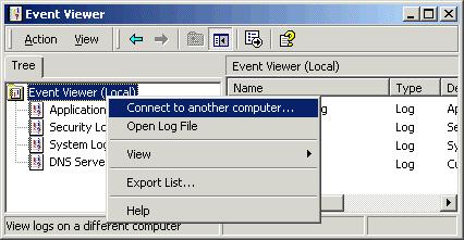2. Either browse to the computer name or type the computer name in the dialog box to view the Event log on