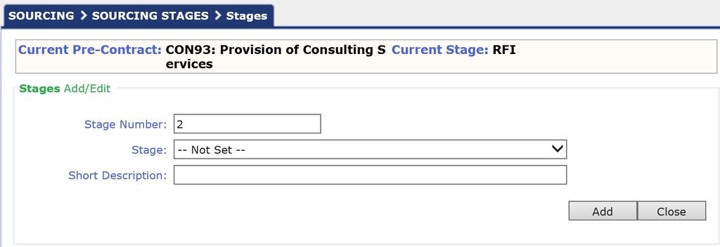 You must indicate a stage as the current stage by clicking on the Current checkbox next to a stage name.