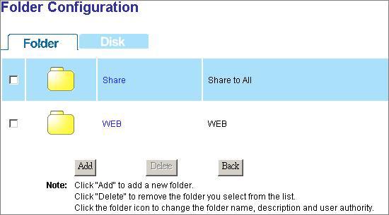 Disk The Disk page allows users to: 1. Change the properties of folders. 2. Format the hard disk connected to the device with IDE connector.