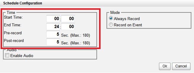 8. Choose the recording mode. Always Record: Always record.