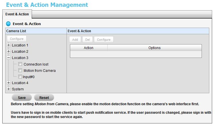 Drag 2.2.3 Camera Events and Responding Actions Setup 1. Open Internet Explorer and log in to the unit. 2. Click Recording & Event / Event & Action Management. 3.