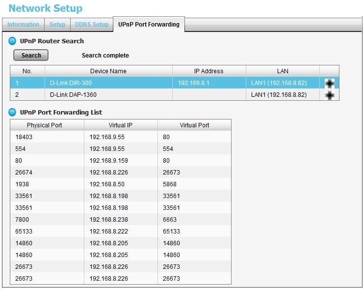 Select the searched router, and all UPnP ports configured on this router will show under the UPnP Port Forwarding