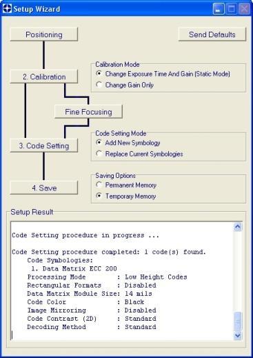 The Setup Result section of the Setup Wizard window shows the code type results.