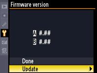4 Select Firmware version in the setup menu. 5 The current firmware version will be displayed. Highlight Update and press the OK.