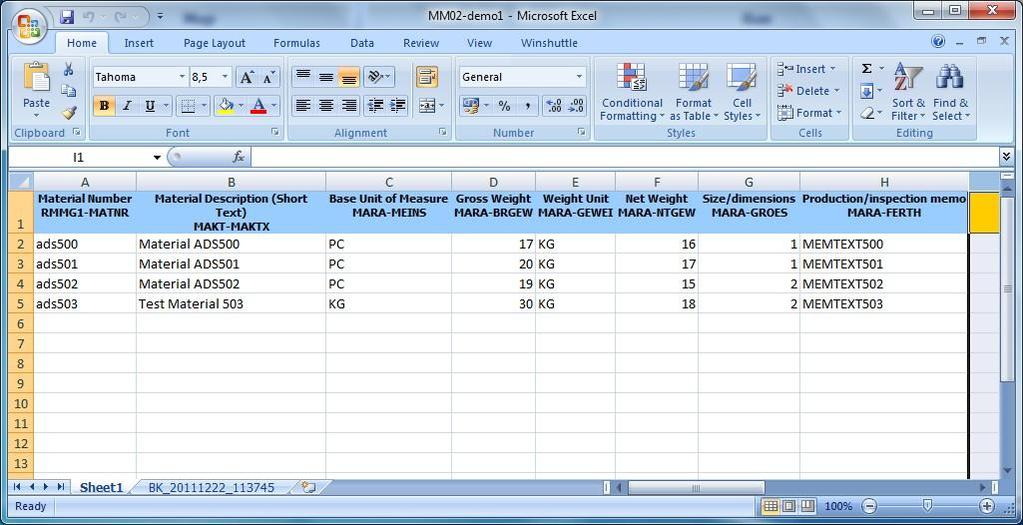 Modifying the Excel data Modify the