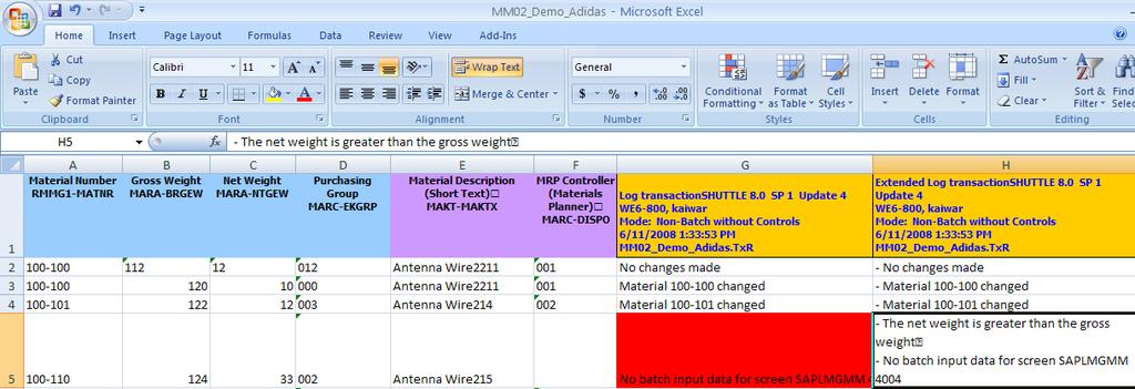 Extended Log in its own Excel column Extended Log gives