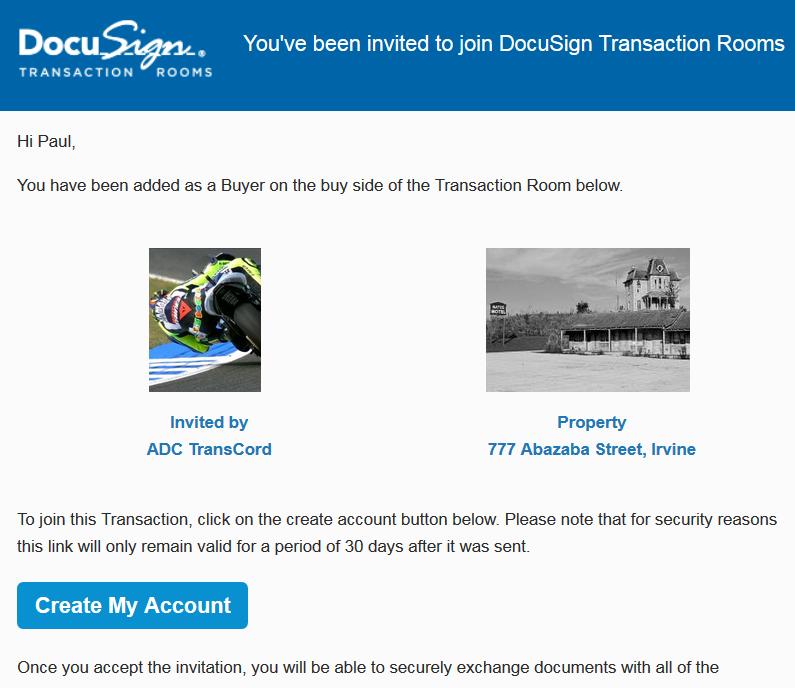 triggered inviting you to join DocuSign Transaction Rooms.