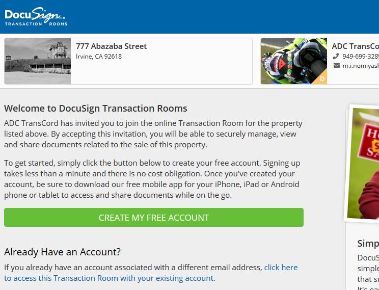 Step 2 On the DocuSign Transaction Room page, you will see your property at the top of