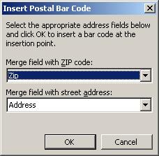 Under Write your letter, left-click on Postal bar code and then press OK on the window looking