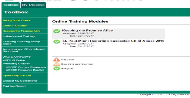 1 If you have not previously completed the Reporting Suspected Child Abuse training module, you will be prompted to complete upon your log-in. Please click into the training and view the steps below.