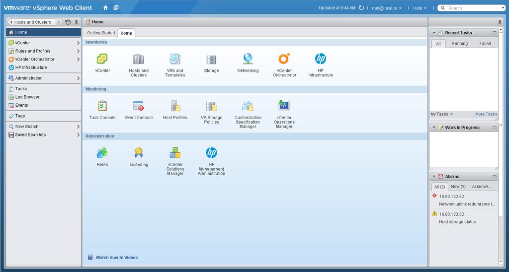You can access resource inventory, HP Management Administration tools and the HP