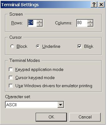 10. Select Terminal Settings. Click OK to return to the Settings tab.