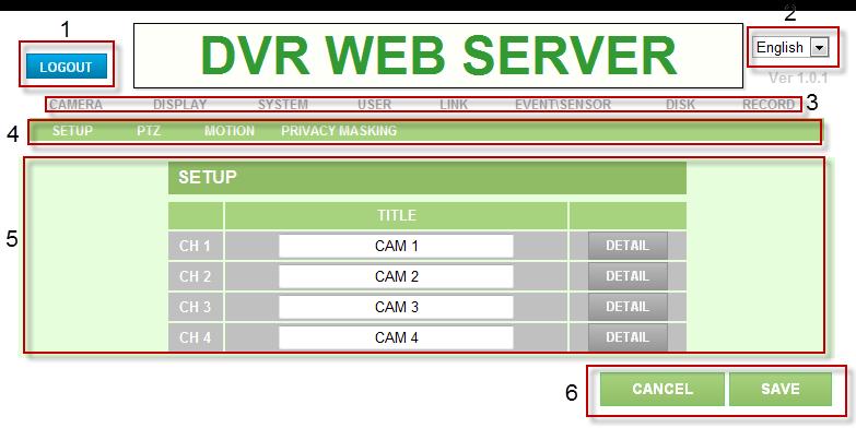 7.1.2 WEB CONFIGURATION PAGE In the web configuration page, you can set the DVR operations remotely.