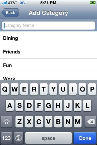 3. On the Edit Favorite screen, tap Category. 4. On the Add Category screen, tap the Category Name field and enter a name for the new category. Then tap Done.