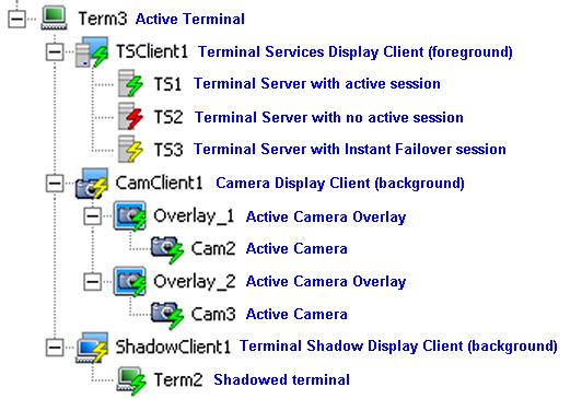 Terminal using Display Clients A terminal that is using Display Clients can be expanded to show the status of the Display Clients.